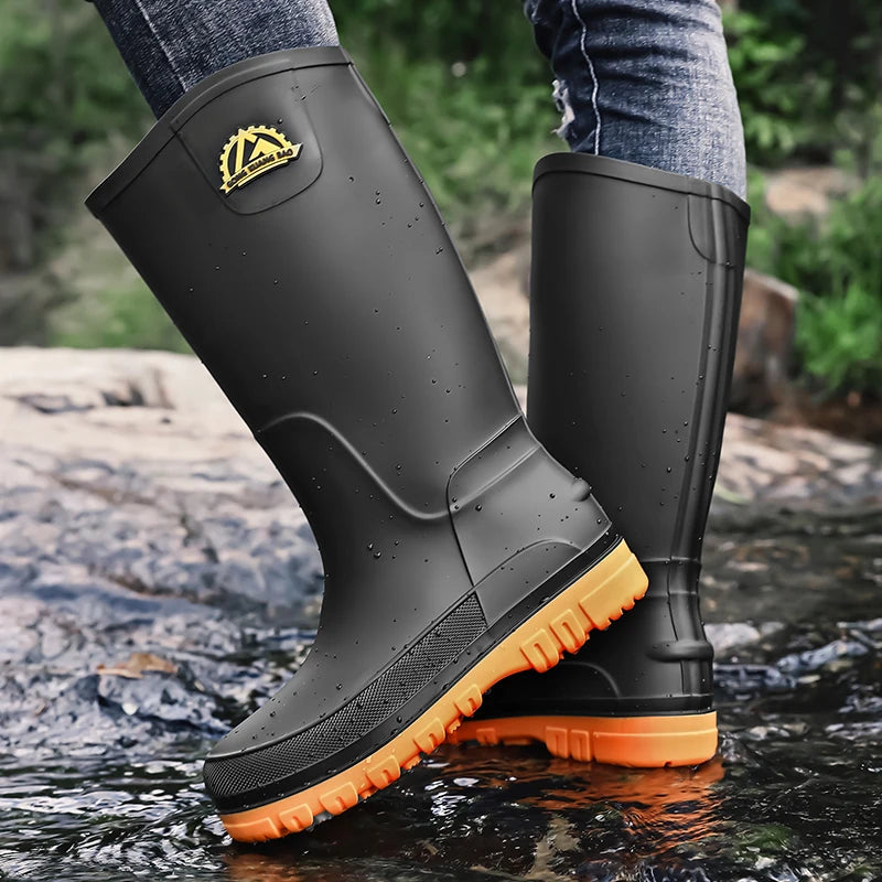 Men's Waterproof Rain Shoes Kitchen Non-Slip Rain Boots Mid-Calf Work Shoes Slip-On Casual Waterproof Outdoor Fishing Boots