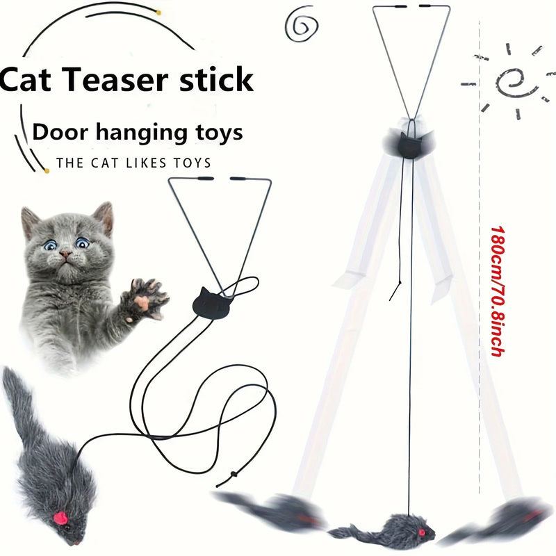 2 PCS Adjustable Hanging Cat Toy Interactive Mouse Toys Hanging Door Retractable Plaything Funny Kitten Scratch Rope Mouse Toy
