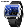 Sanda Men's Watch Fashionable Multifunctional Luminous Waterproof，Three Time Zones, Alarm Clock, Dual Display Electronic Watch