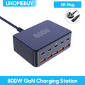 800W USB C GaN Charger 100W PD3.0 PPS QC3.0 10-Port Fast Charging Station for iPhone 16/15 Samsung MacBook Pro Laptops Tablets