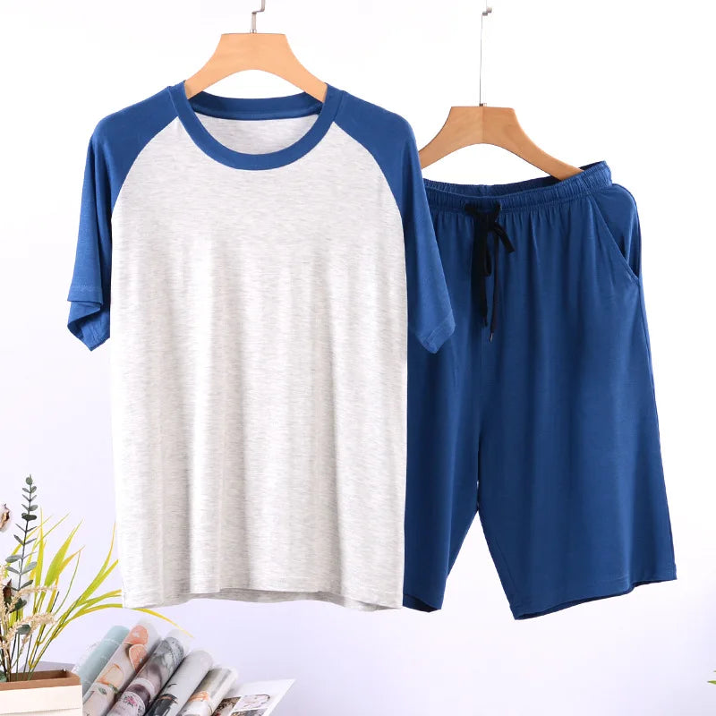 Sleepwear Summer Pajamas Men's Set Home Wear Adult Spring Lightweight Loose Short-sleeved Shorts 2pcs Casual Underwear