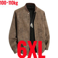 Big Size 8XL Suede Leather Jacket Men Cotton Padded Coat Motorcycle Male Oversize College Large Plus Winter Zipper Windbreaker