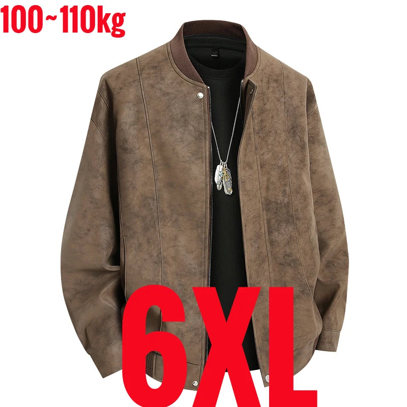 Big Size 8XL Suede Leather Jacket Men Cotton Padded Coat Motorcycle Male Oversize College Large Plus Winter Zipper Windbreaker