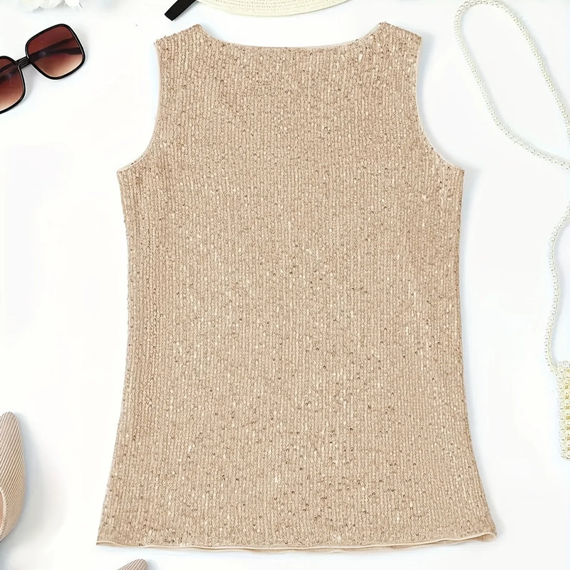 Sequined V-Neck Vest, Elegant and Sexy Sleeveless Top, Suitable for Summer and Spring, Women's Clothing