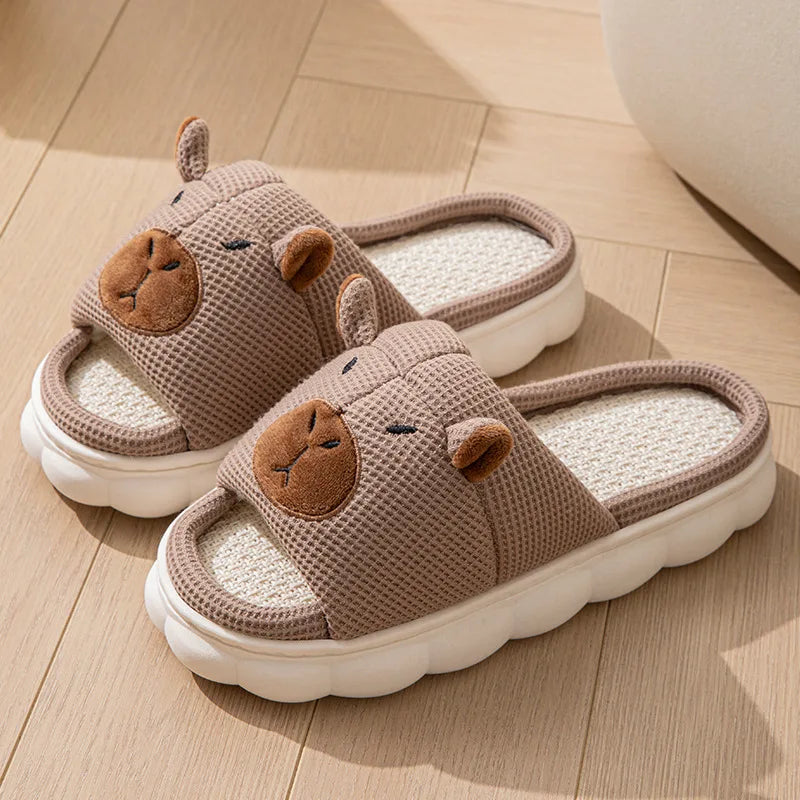 Linen Capybara Platform Women's Slippers Home New Summer Animal Designer Shoes Girls Indoor Slides Unisex Soft Non-Slip Open Toe