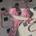 PU Leather Pearls Bikini Mini Micro Thong Women Swimwear | SAMAG