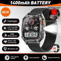 LIGE Militray 1400mAh Large Battery Smart Watch Men 2.01"HD Screen LED Flashlight & SOS Light BT Call Health Monitor Smartwatch