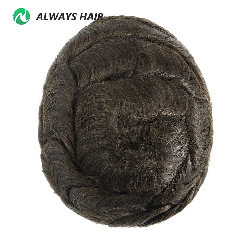Alwayshair Fine Mono Men Short Toupee 5” Indian Hair Men’s Capillary Prosthesis Monofilament 120 130 Hair System 9x11