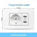 White Tempered Glass Italy USB Type C Smart Fast Charging Wall Socket Plugs Schuko Light Switch Panel Chile TV Sat Computer CAT6