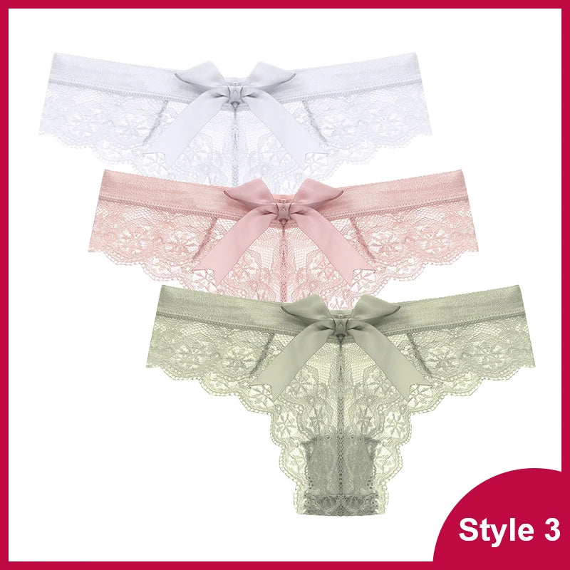 3 Pcs Woman Panties Sexy Lace Thong Underwear Lingerie Female T-back Temptation Low Waist Women Transparent G String