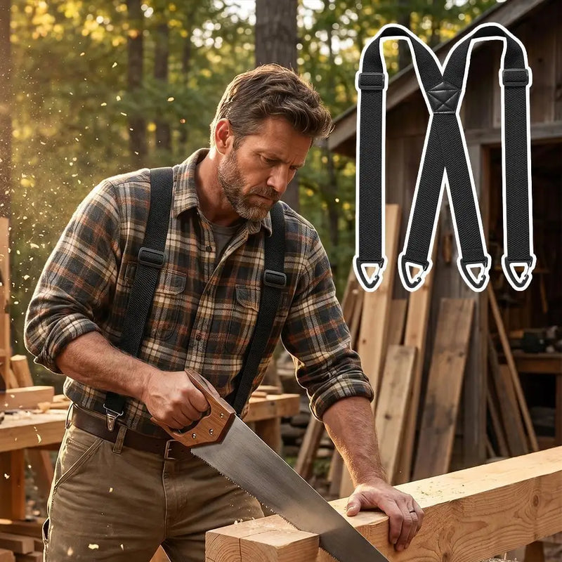 Heavy Duty Work Suspenders Adjustable X Shape Tactical Tool Belt Strap Men Elastic Wide Pant Clamps Cargo Clip