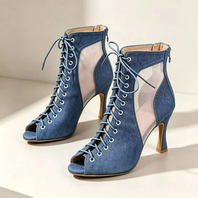 Adult Denim Latin Dance Shoes for Women Mesh Hollow Out | SAMAG