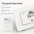 White Tempered Glass Italy USB Type C Smart Fast Charging Wall Socket Plugs Schuko Light Switch Panel Chile TV Sat Computer CAT6