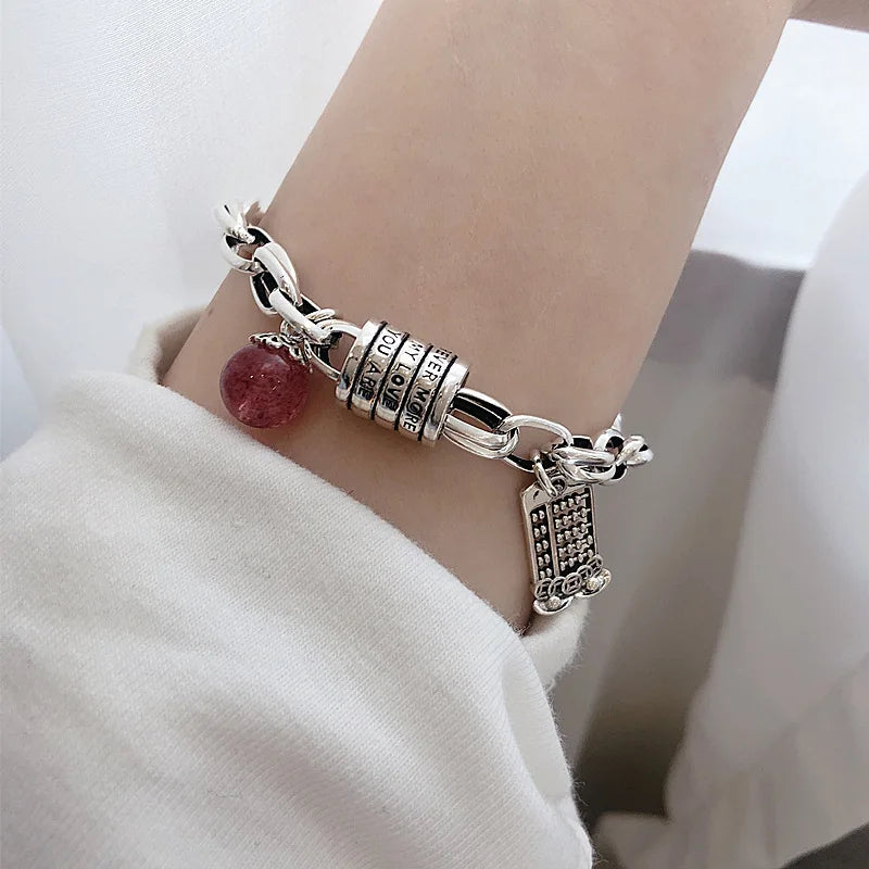 VENTFILLE 925 Sterling Silver Thai Silver Bracelet for Women Vintage Geometric Heart Love Lucky Punk Jewelry 2023 New Dropship