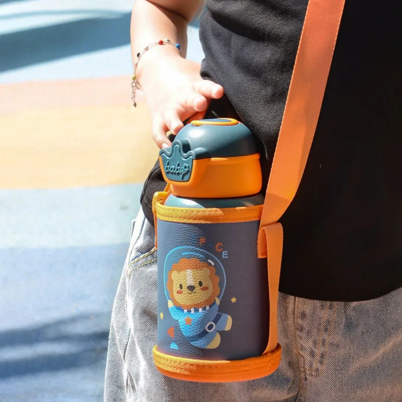 480ml Kids Thermos Bottle Cute Children's Thermal Water Bottle with Straw Stainless Steel Thermos Mug for Kid Portable Water Cup