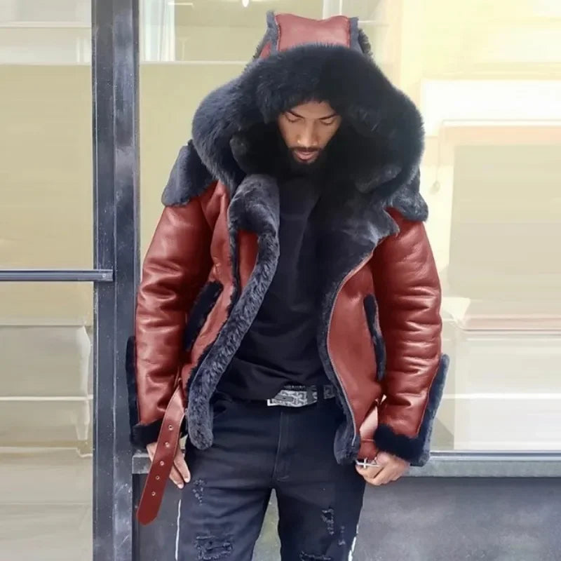 New Fashion Men's Coats Winter Jackets Fur Faux Leather European and American Coat Hooded Men Clothing