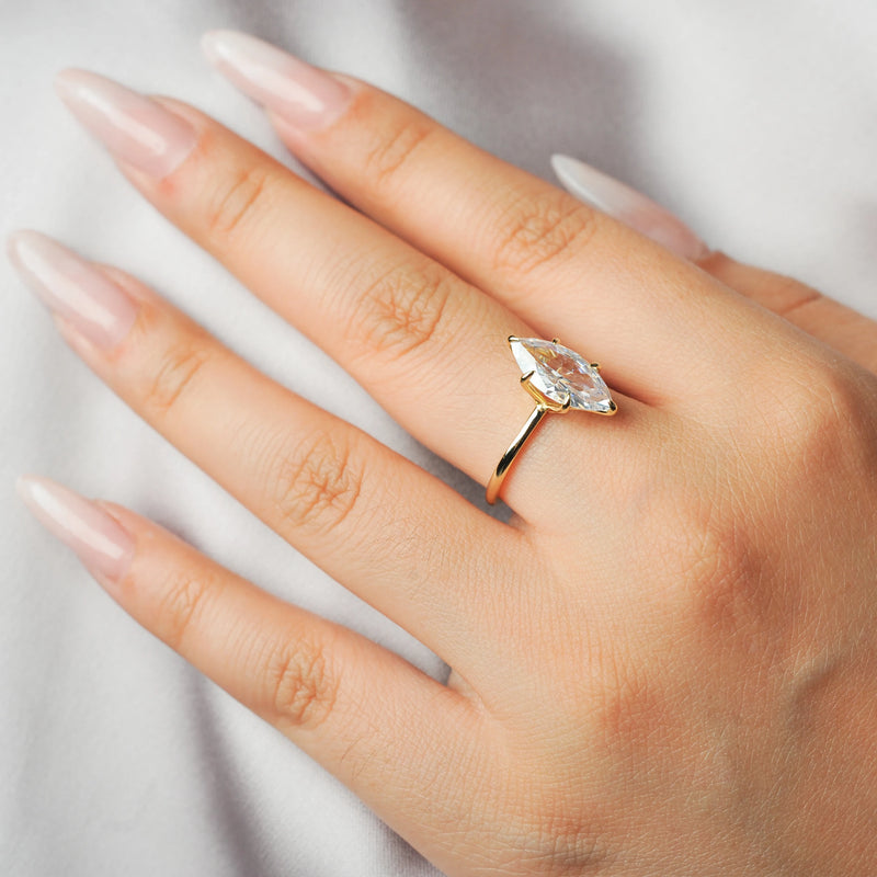 Potiy Vintage 9ct 5A Marquise Shape Cubic Zirconia Solitaire Engagement Ring For Women 925 Sterling Silver - Visuel 4 | SAMAG