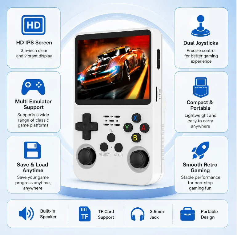 Portable Handheld Game Console 3.5 Inch IPS HD Screen Long Battery Life Type-C Charging Pocket Video Game Arcade Player