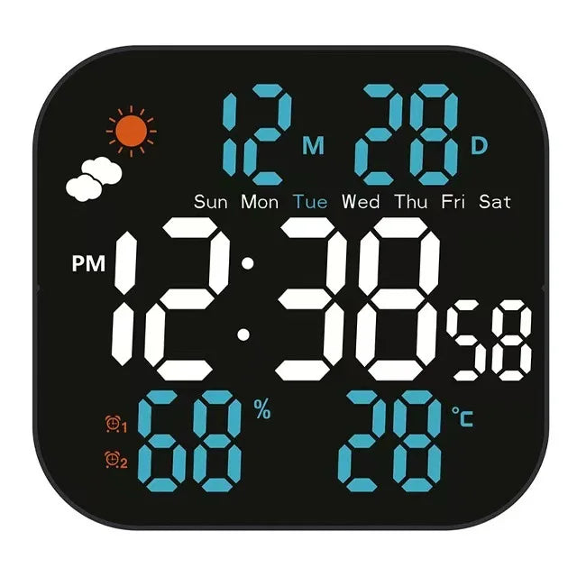 Wall Mountable Electronic Clock with Large Screen Real Time Temperature Humidity Readings Weather Forecast Green White