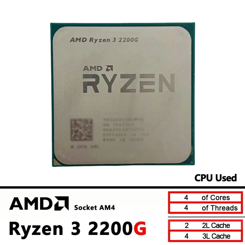 AMD Ryzen 3 2200G Zen1 Gaming CPU，14nm Quad-Core 4-Thread 3.5GHz，AM4 YD2200C5M4MFB，Vega IGPU Desktop Processor