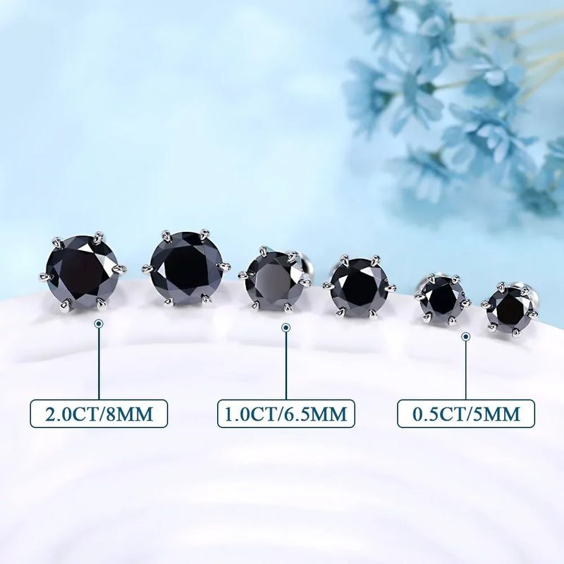 0.5 - 2ct Black Moissanite Stud Earrings for Women/Men S925 Sterling Silver Diamond Round Cut Wedding Fine - Visuel 2 | SAMAG
