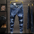 American Elastic Straight Jeans Men Ripped Worn-out | SAMAG