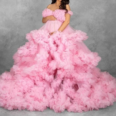 Luxurious Pink Prom Dresses for Pregnant Women Photoshoot | SAMAG