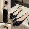 Women French Polka Dot Plaid Bow Slingback Sandals, Pointed Toe Thin Strap Flat Pumps, Vintage Daily Wear Mules