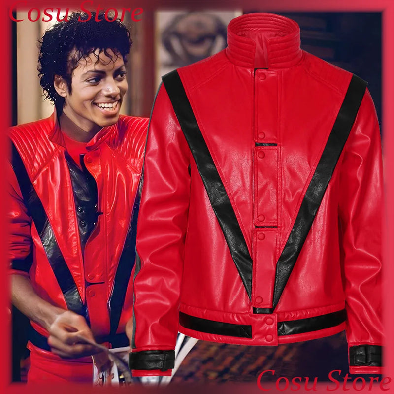 Jacket for Men's Cosplay Michael Jackson Thriller Halloween Party Male Red Top Coat Costumes New Stage Show Wear Singer Costume