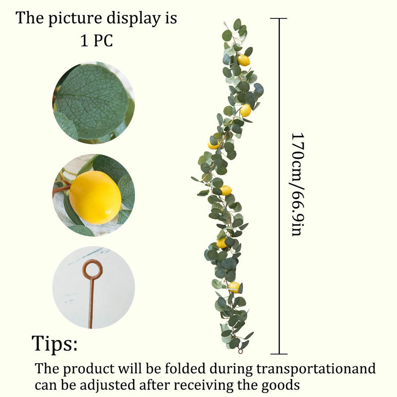 Artificial lemon wreath with green plants home door wall cover wedding holiday party dining table decoration