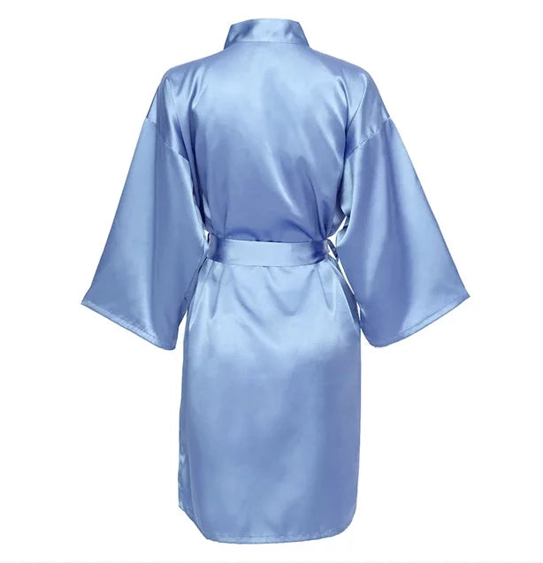 Solid Satin Night Robe, Elegant Half Sleeve V Neck House | SAMAG