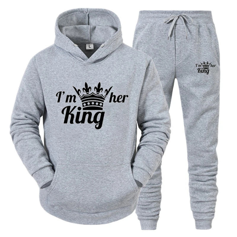 Lover Tracksuit Hoodies Printing QUEEN KING Couple Sweatshirt Plus Size Hooded Clothes Women Two Piece Set - View 21 | SAMAG