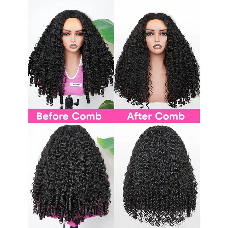 300 Density Burmese Curly Half Wig 100% Human Hair Glueless Ready to Wear Seamless Clip Ins 3 IN 1 Half Wig With Drawstring