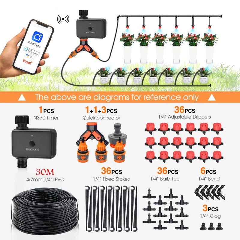 30-10m Garden Dual-band WiFi Timer Irrigation Set Supports Intelligent Voice Function APP Control Lawn Automatic Watering System