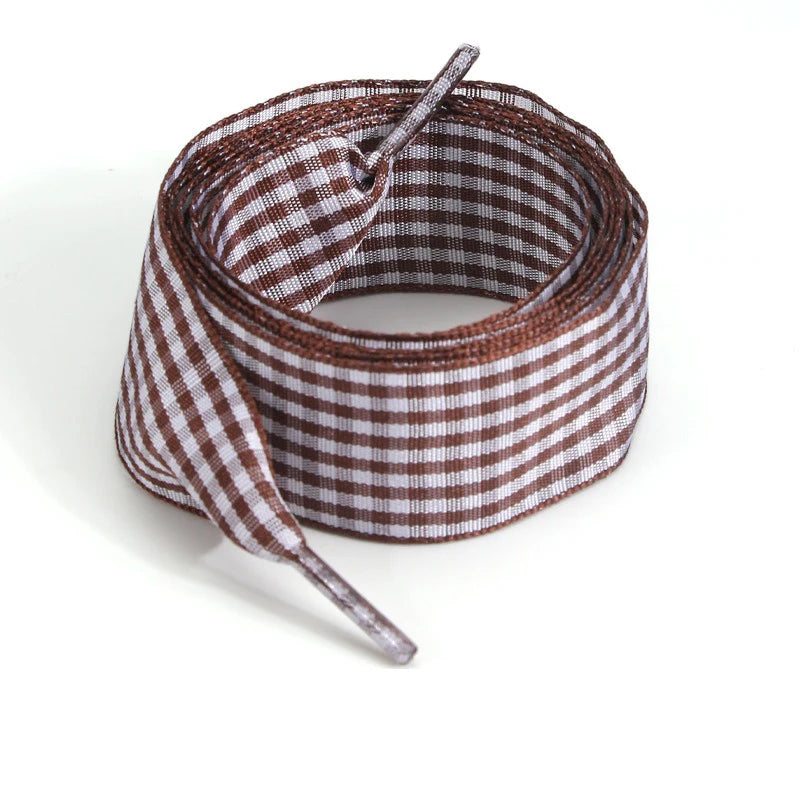 1 Pair Flat Shoelaces Replacement Decorative Check Gingham Shoe Laces for Sneakers Skate Shoe Width 2.5CM Women Men