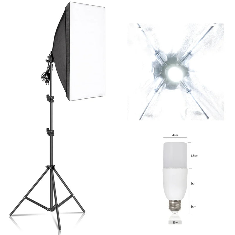 Studio Kit Photo Softbox Light Box Lighting Single Led Lamp with Tripod Photography Shooting Soft Box Flash E27 Accessories