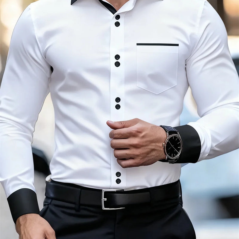 Men's Business Color Block Collar Long Sleeve Shirt, Slim | SAMAG