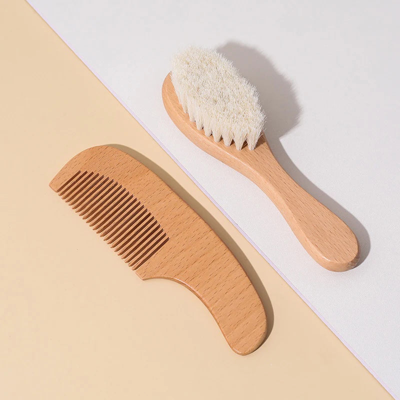 /GJ/Baby Care Hair Wool Brush Beech Wood Comb Newborn Massage Comb Baby Shower Gift Set Natural Baby Brush 2pcs