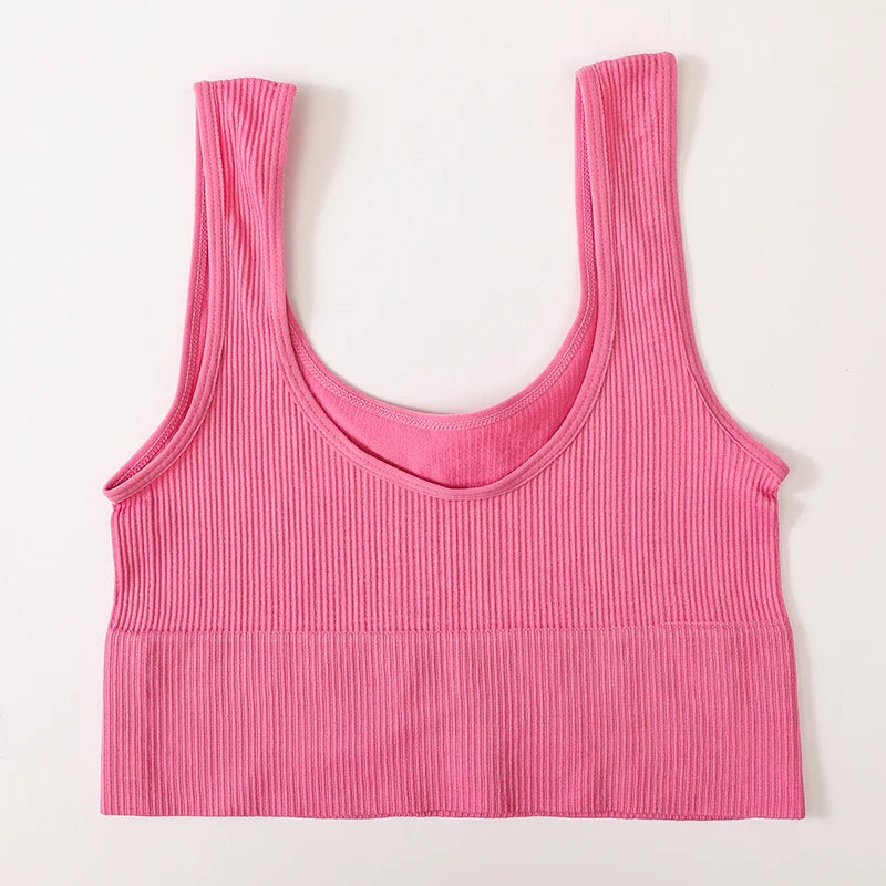 Women's Ribbed Bra Seamless Tank Top Comfort Sports Bralette Wireless Activewear Underwear Stretchy Vest Lingerie Intimates M-XL