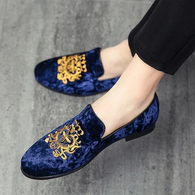 New Men's Suede Soft Penny Loafers Embroidered Design | SAMAG