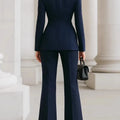 Elegant Women Solid Slim Two Piece Sets Spring Fashion Stand Collar Long Sleeved Blazer+Pants Suit Casual Work Office Coat Set