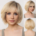 Short Straight Blonde Brown Lace Front Human Hair Wigs with Bangs for Women 100% Remy Human Hairs Bob Natural Wavy Layered Wigs