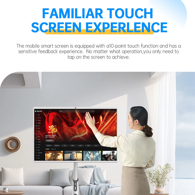 32 Inch Smart TV Rotation Touch Screen Portable Android Camera Mobile Display Tablet PC Stand Wheels Television Rechargeable