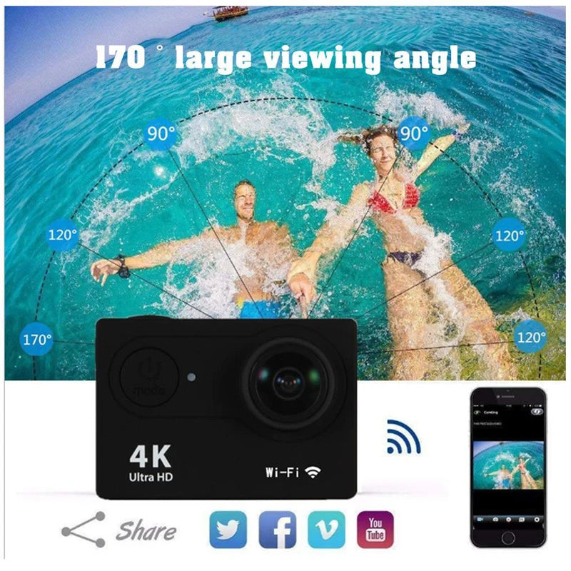 Ultra HD 4K Original Action Camera 1080P/30FPS WiFi 170D Diving Underwater Waterproof Helmet Vedio Remote Control Mini Sport Cam
