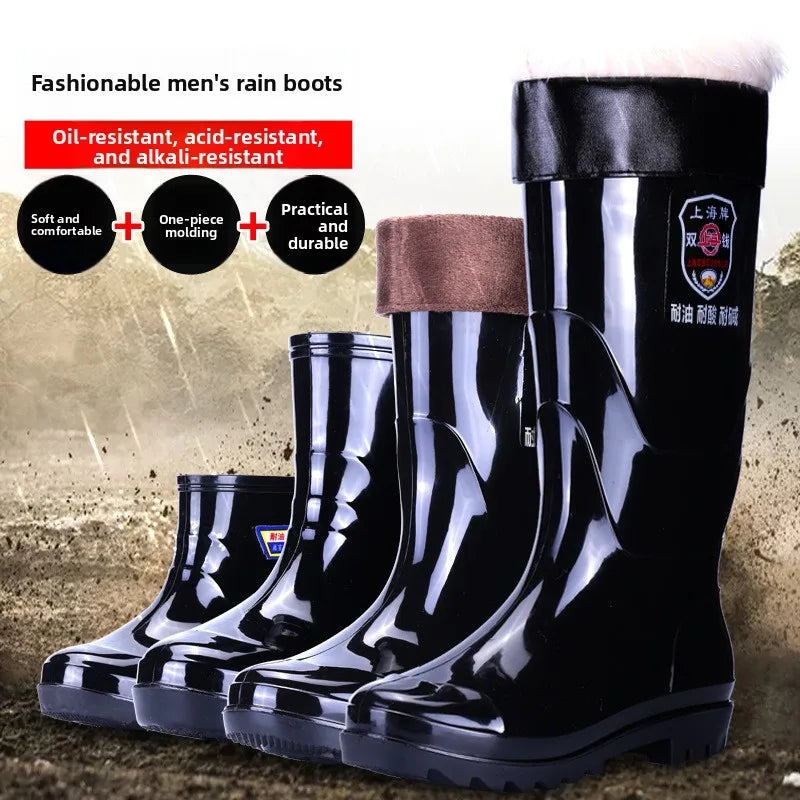 Rain shoes construction site waterproof rain boots men's non-slip wear-resistant rubber shoes water shoes thickened