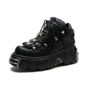 New Brand Punk Style Women Shoes Lace-up heel height 6CM Platform Shoes Woman Rock Boots Metal Decor Woman Sneakers