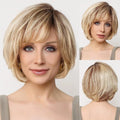 Short Straight Blonde Brown Lace Front Human Hair Wigs with Bangs for Women 100% Remy Human Hairs Bob Natural Wavy Layered Wigs
