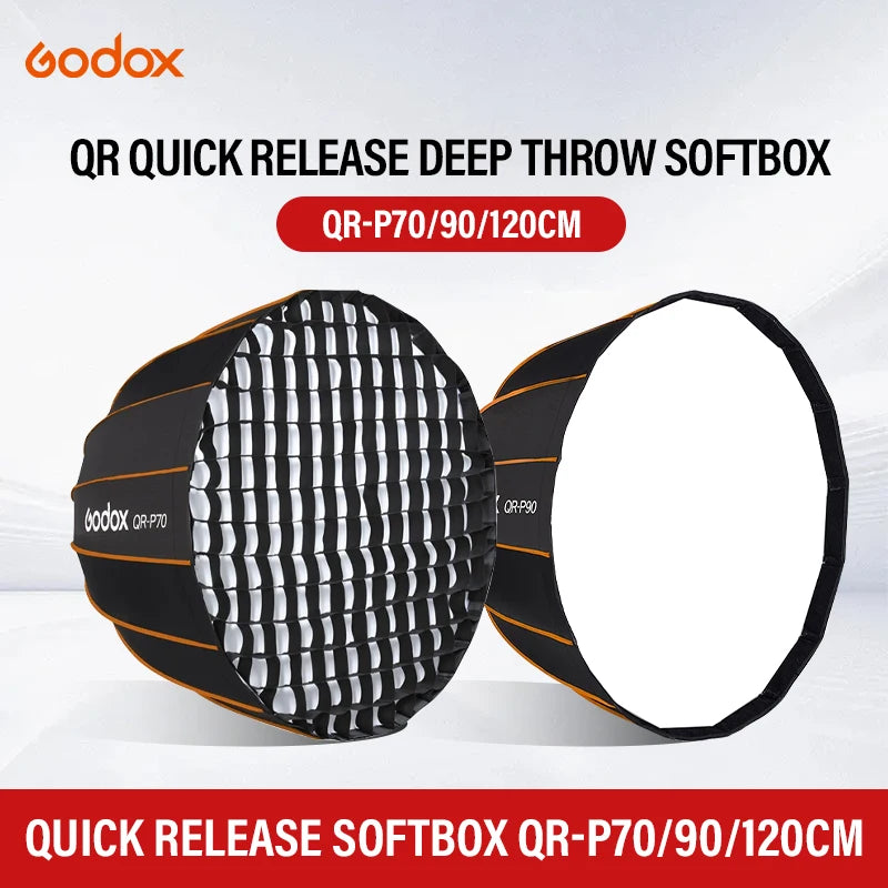 Godox Quickly Release Parabolic Deep Softbox QR-P70 70CM QR-P90 90CM QR-P120 120CM with Honeycomb Grid for Bowens Mount Studio F