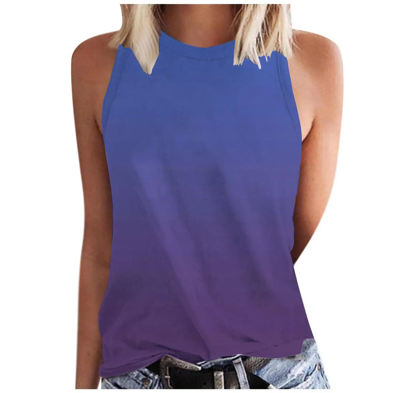 New Gradient Color 3D Print Tank Tops Women O-Neck Casual Vest Off Shoulder Y2k Sleeveless Top Harajuku Camisole Woman Clothing