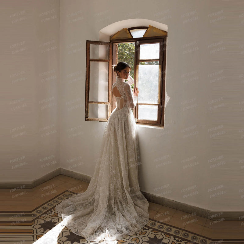 Simple Wedding Dresses A Line Woman's Sexy Lace Shiny - View 2 | SAMAG